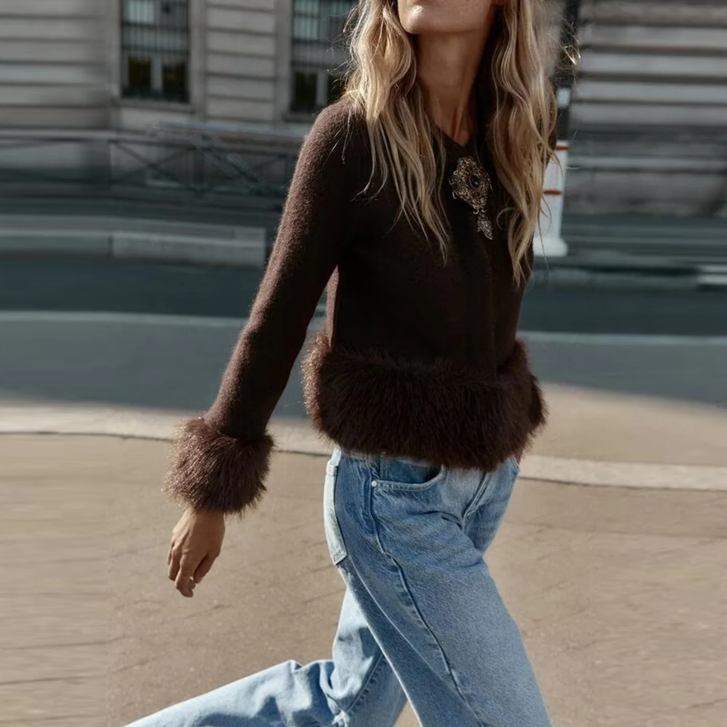 Faionable Knitted Patchwork Jaet Women's Sle Autumn 2025 New Arrival Ele Aosphere Leather Coat Long Sve ort ...