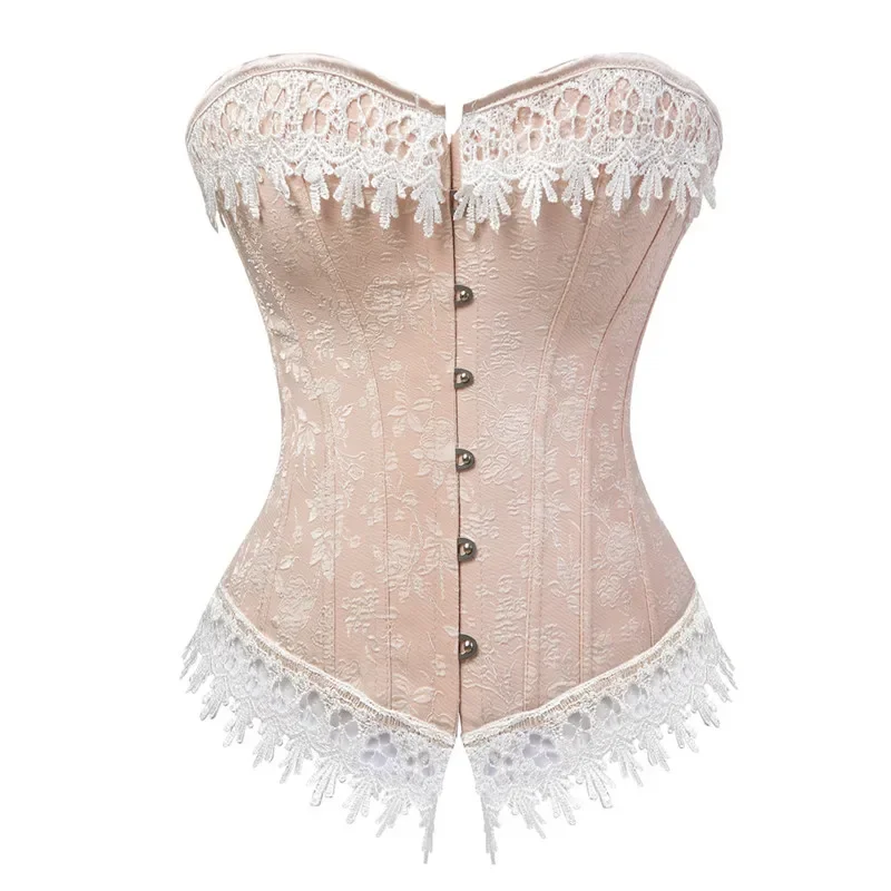 

Corset Bustier With Lace Up Trim Satin Corsets Overbust Costumes Ladies Shaper Victorian Sexy Top Pink Corsage Plus Size