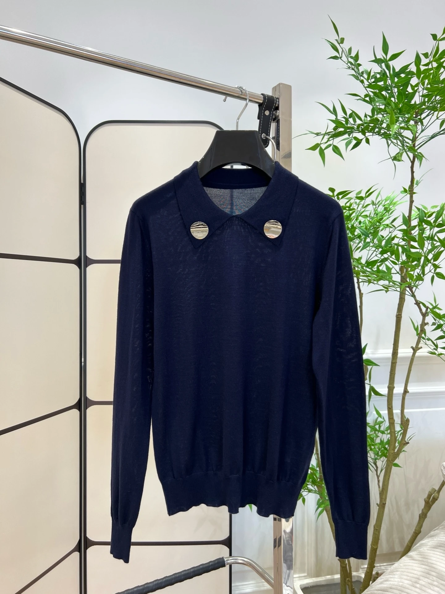 2024 Latest Polo Knitted Shirt, Hidden Blue Pullover, Simple, Comfortable, Fashionable, French Retro Style Women's T-shirt