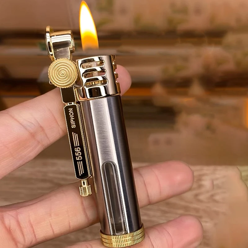 Zorro Brass Kerosene Lighter Retro Windproof Transparent Oil Tank Creative Flashlight Lighter Cigarette Accessories Men\'s Gift