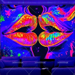 Blacklight Lip Tapestry Glowing Tapestry UV Reactive Neon Posters Wall Hanging For Living Room Party Decor Photo Shoot Props
