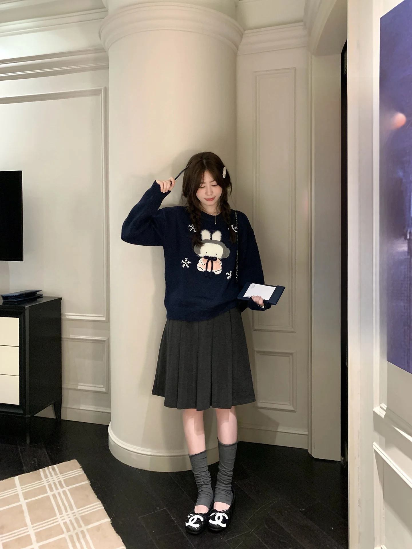 

Юбка-трапеция PtonUmi Seoul Art Student с плиссировкой, женская, осенне-зимняя, скрывающая недостатки фигуры, стройнящая, универсальная, средней длины