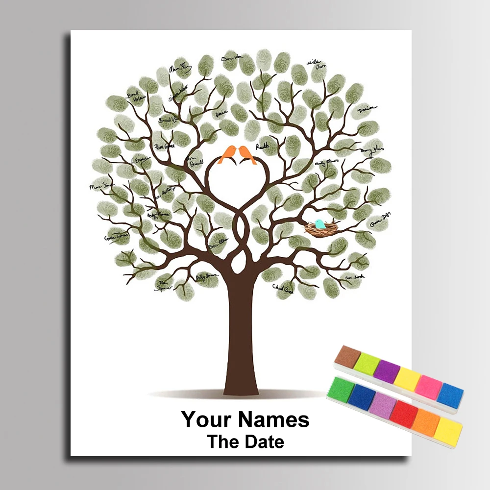 Wedding Gift Fingerprint Tree Painting Kiss Lover Party Wedding Guest Book Fingerprint Wedding Book Canvas Painting Decoration