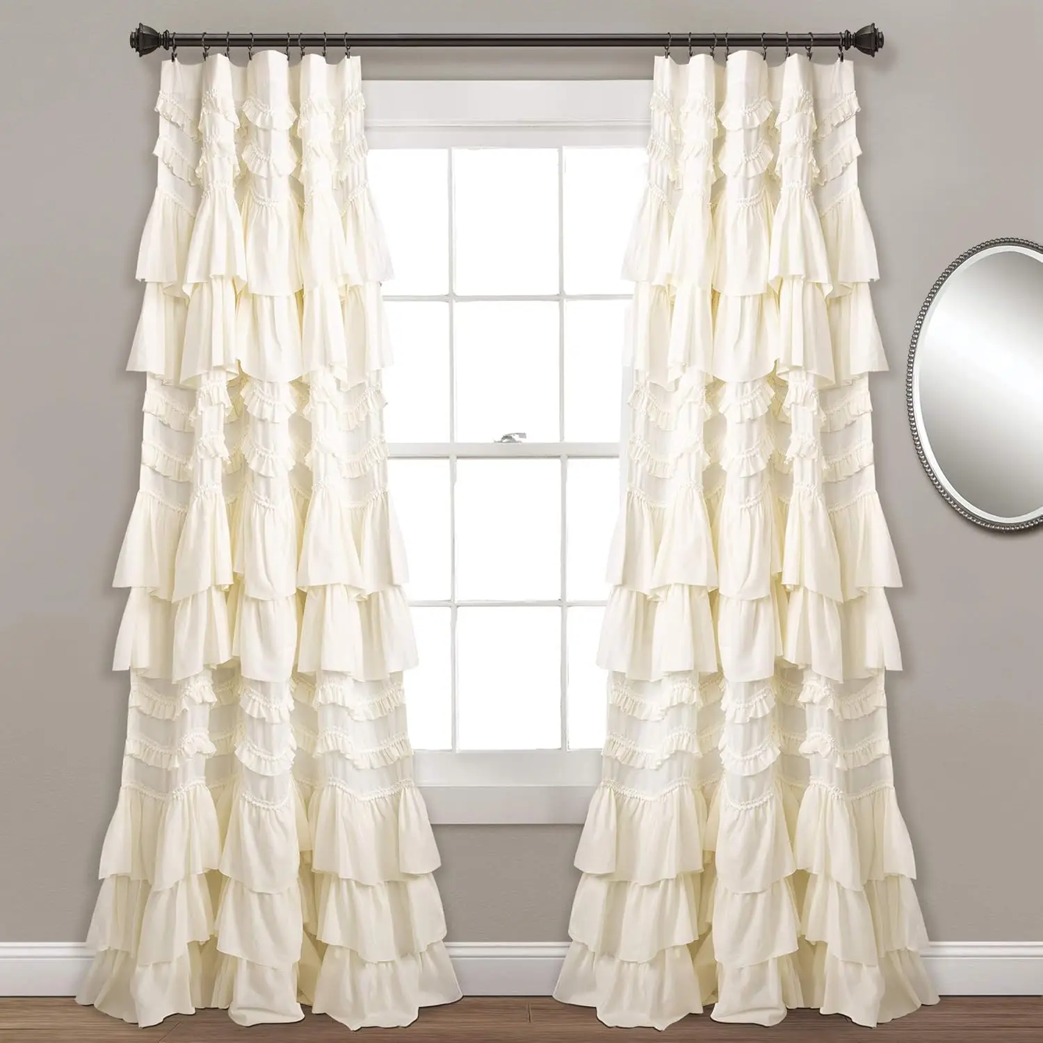 

Kemmy Light Filtering Window Curtain Panel Single 52" W x 84" L Ivory - Drapes - Ruffled Curtains for Bedroom - Cream Cu
