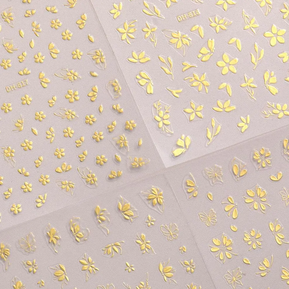 1 Set Flat Gold Foil Flower Nail Stickers Fresh Gilded Petal Self Adhesive DIY Nail Art Decor