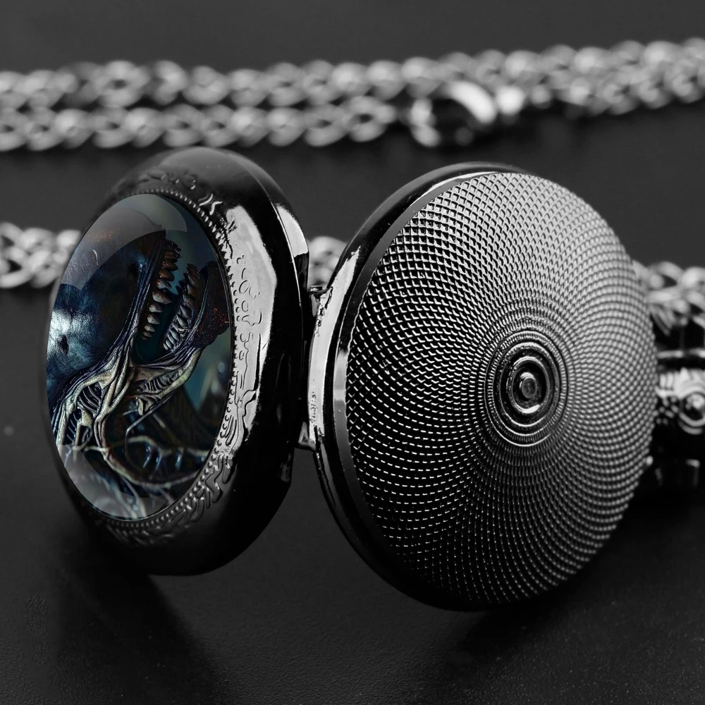 Cool alien Design Vintage Quartz Pocket Chain Watch Necklace Watches For Men Women Unique Gifts Mens Birthday Gifts for Boys