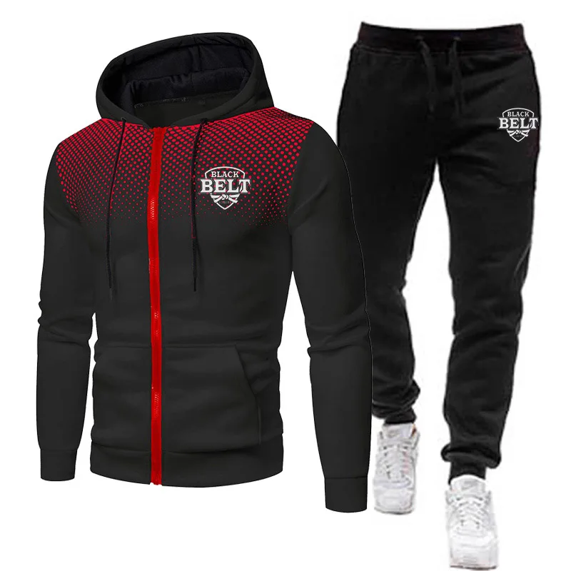 Mens Casual Sport Set Jogger Jogging Tracksuit Zipper Hoodies+Pants 2Pcs Sets Men\'s Sportswear Sport Suit Fashion Men Clothing