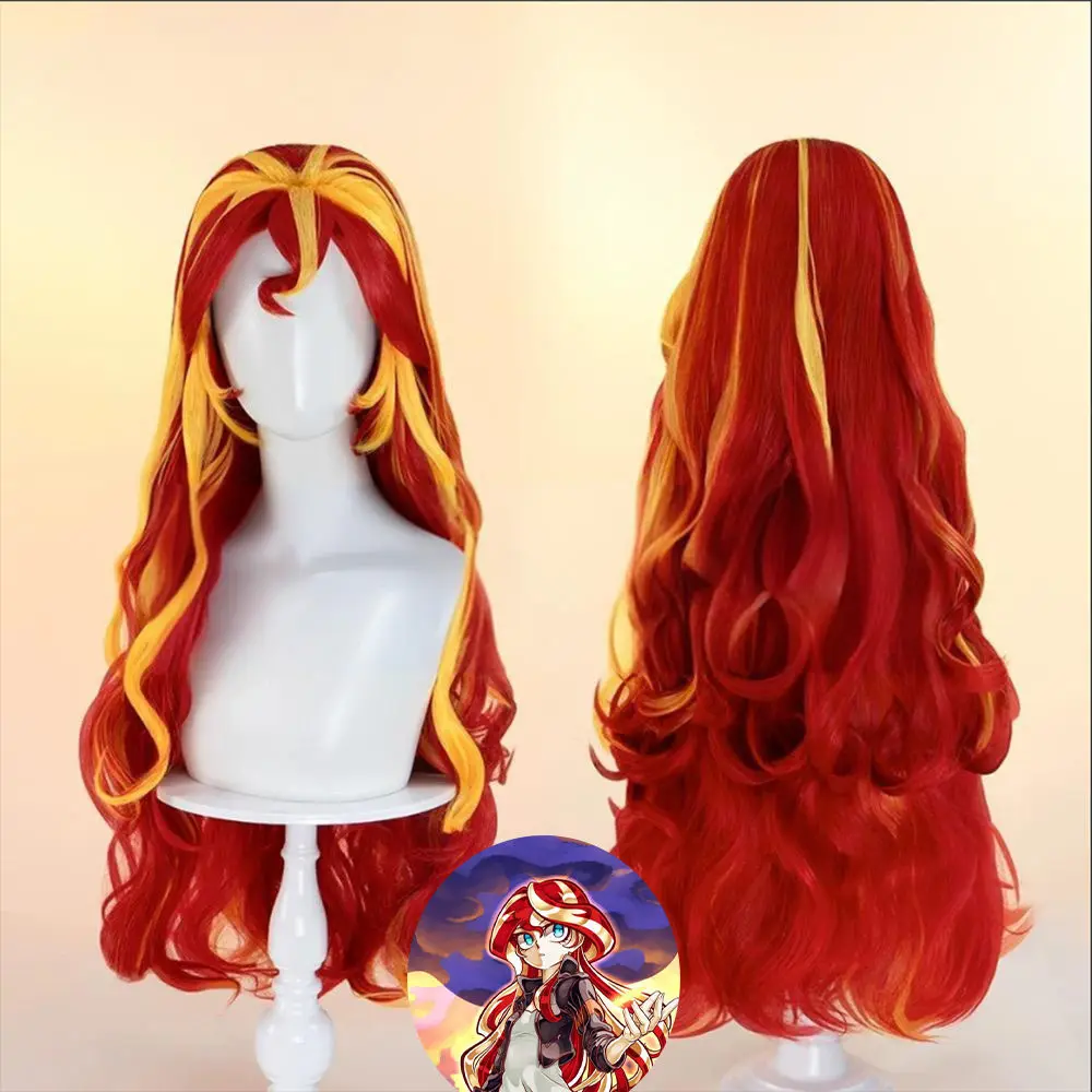 Pony Girl Sunset Shimmer Cosplay Costume Headwear Prop Wig Blocking Color Long Hair