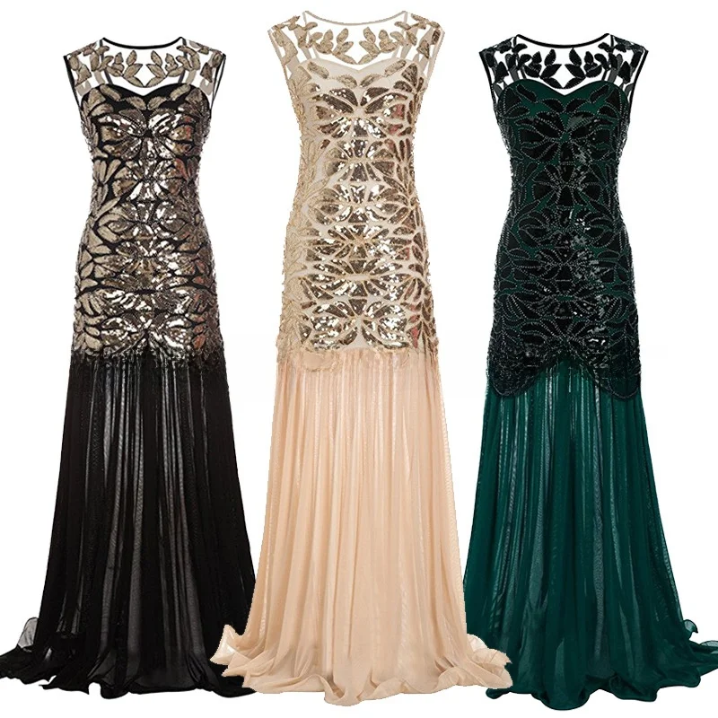 

Длинное вечернее платье в стиле ретро для женщин, блестящее бальное платье с пайетками, трансграничное платье больших размеров, специальная оснастка, официальная одежда, лето