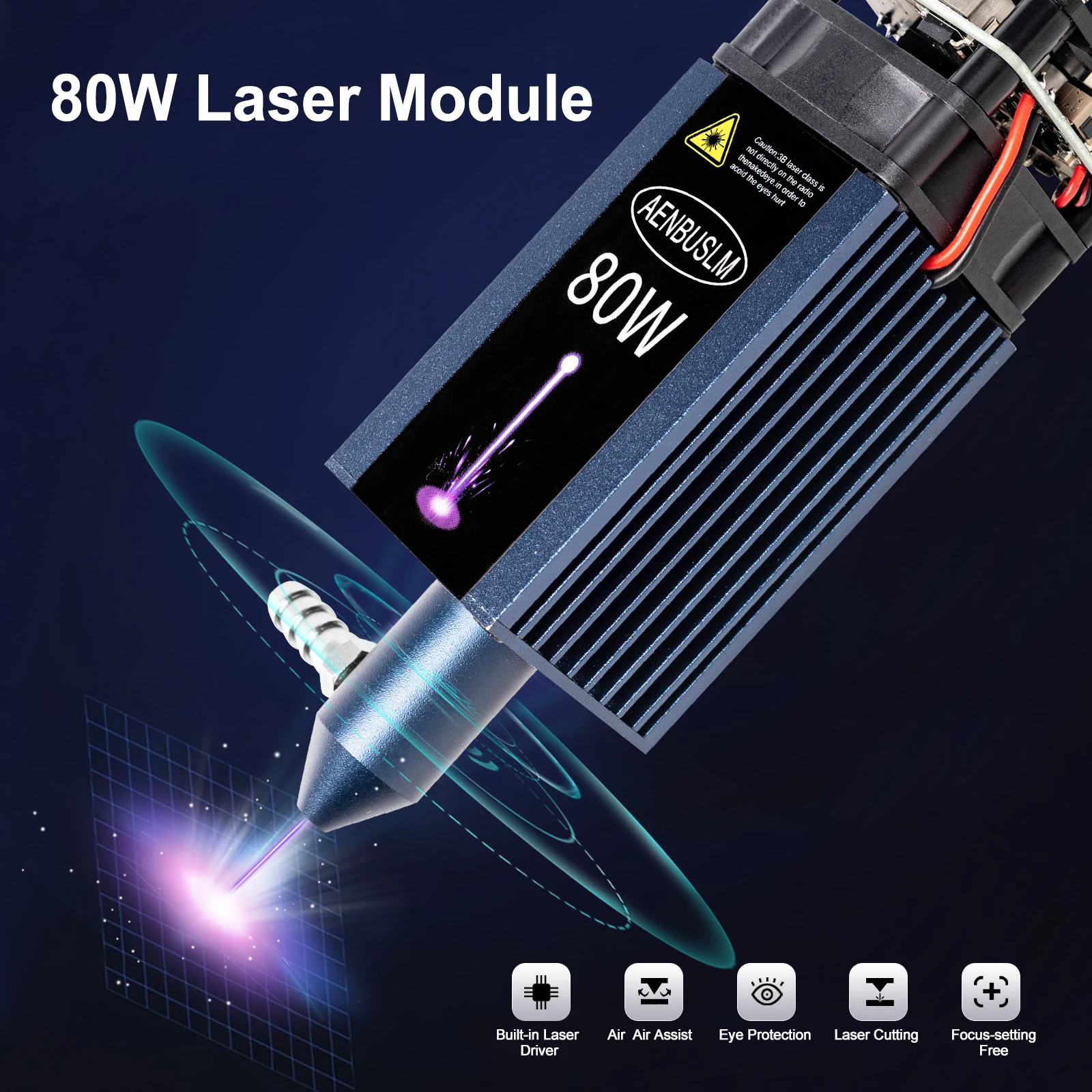 AENBUSLM Cortador a laser por rota CNC, cabeça de gravação com assistência a ar, ferramentas para trabalhar madeira, cortador de módulos, 450nm, 80W