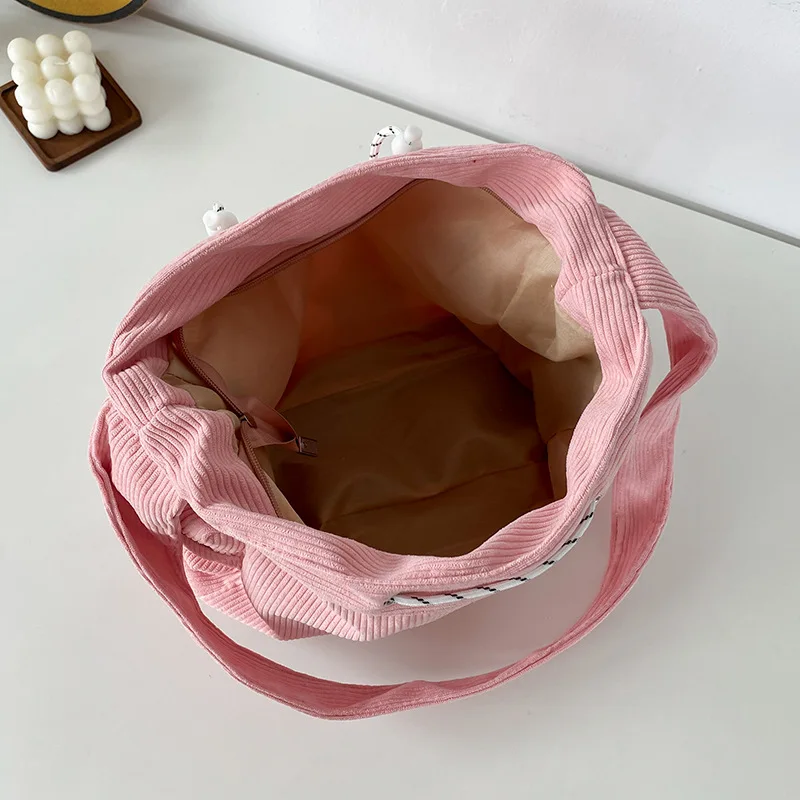 Women Fashion Corduroy Handbags for Women Large Capacity Cute Tote Shoulder Bags for Women Girls Travel School Bag