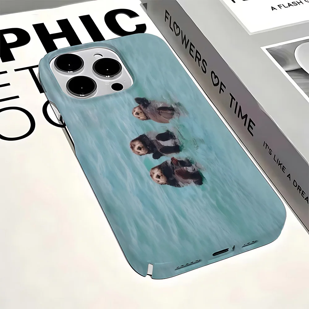 Ins Cute Three Sea Otters Phone Case for iPhone 16 15 14 13 12 11 Pro Max XS XR XSMax 6 7 8 Plus Glossy HD Hard PC Cover