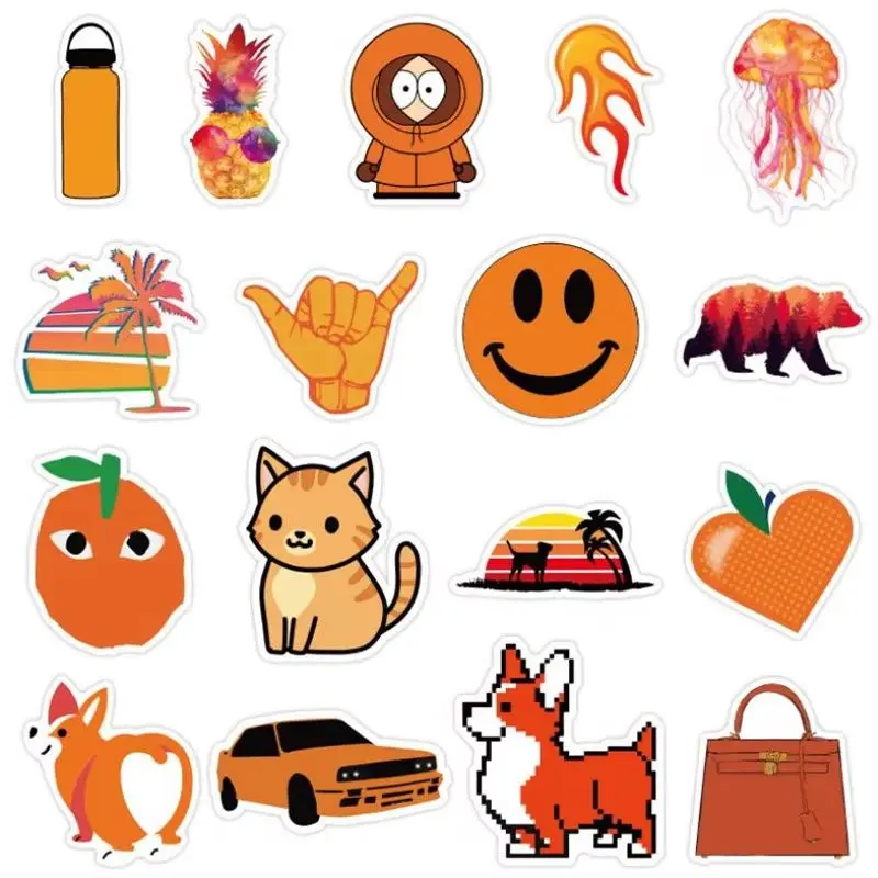 50 pezzi di cartone animato arancione piccolo fresco carino graffiti scooter laptop adesivi impermeabili giocattoli decorativi