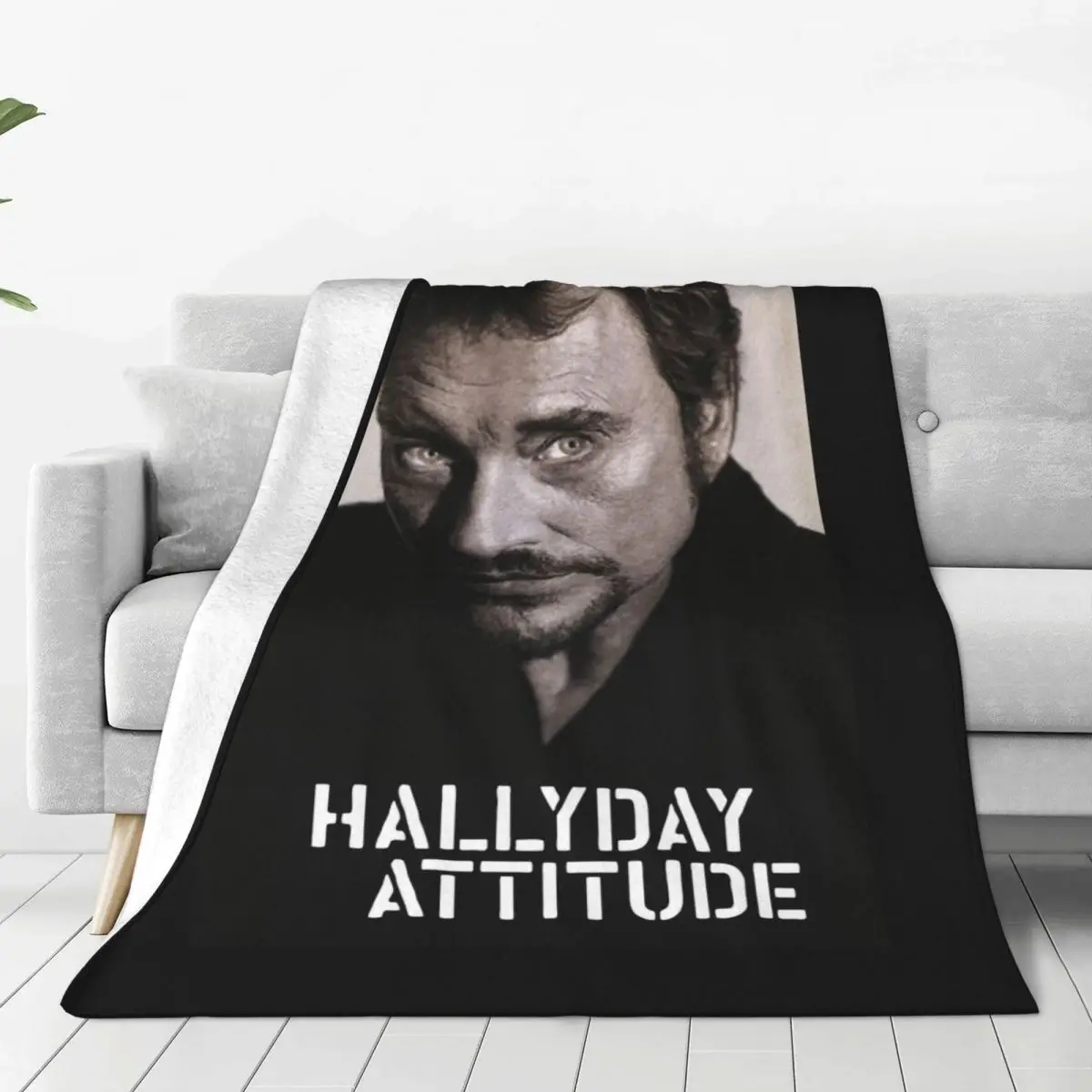 Johnny Hallyday Knitted Blanket Velvet Rock Music French Singer Lightweight Throw Blankets for Bedroom Sofa Bedspread