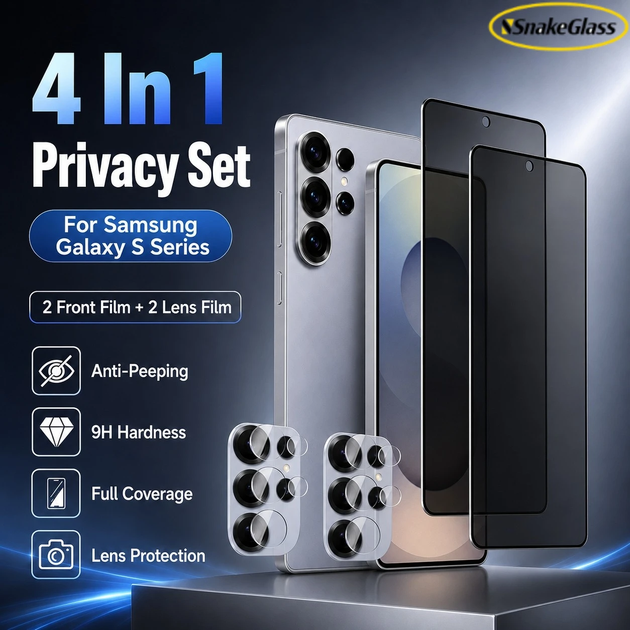 

2 Lens+2 Privacy Tempered Glass for Samsung Galaxy S26Plus S25Edge S24+ S23Ultra S22 S21 S20FE 9H Scratch Resistant Smooth Touch