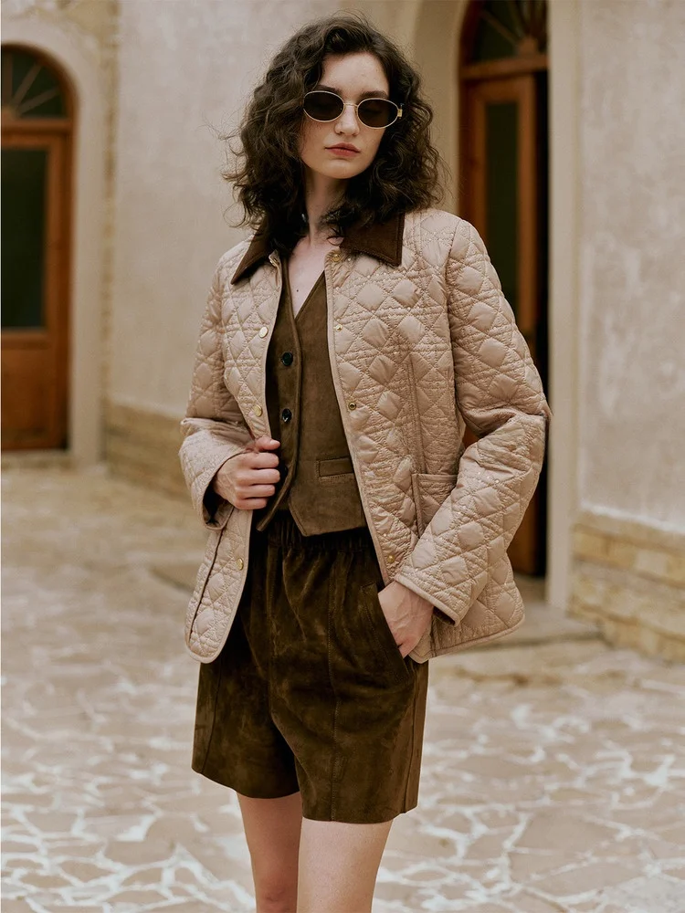 

Стеганая хлопковая куртка Blanini с пайетками и цветовыми блоками, отложным воротником, верхняя одежда для женщин, для повседневной носки