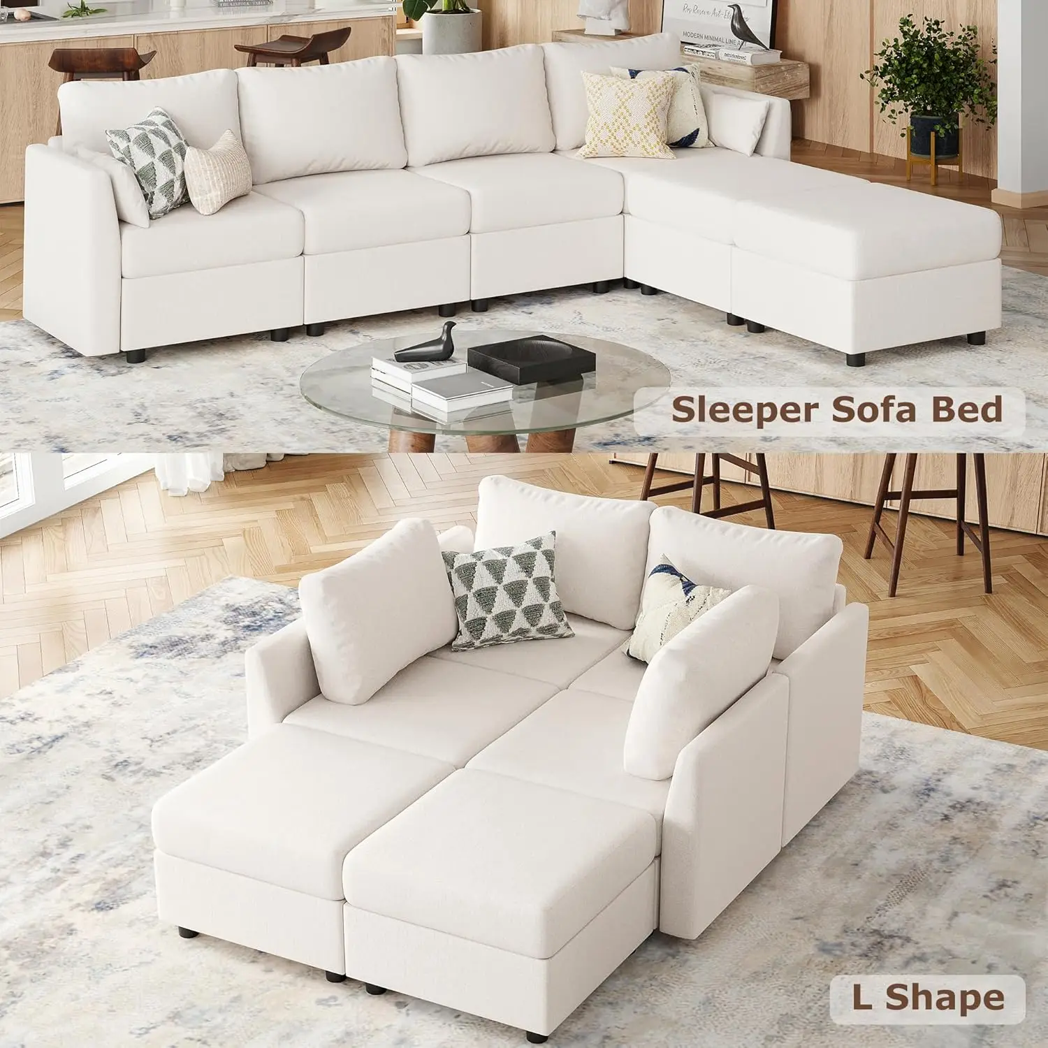 Modular Sectional Sofa, 6 Seat Modular Couch With Storage, Memory Foam, Convertible Sectional Couches For Living Room, U Shaped