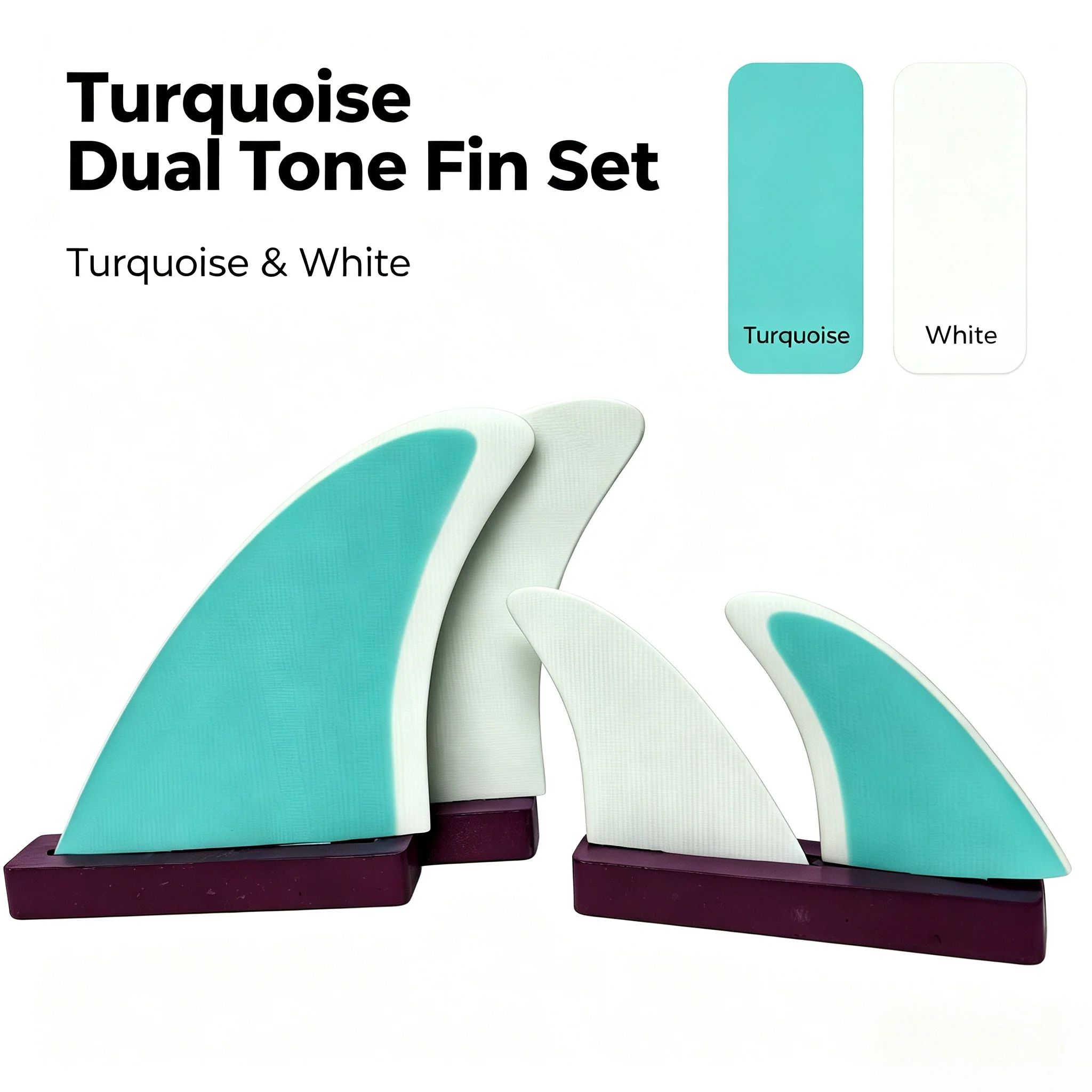 2+2 Light Blue Fins, Surfboard Fins, Set of 4 Surfboard Tail Fins