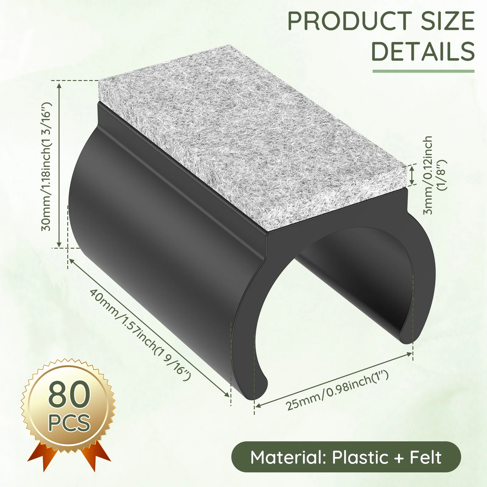 Felt Chair Glides 25mm Cantilever Chair Leg Floor Protectors Thick Felt Pads Noise Reduction Tool Free Slip On Fit