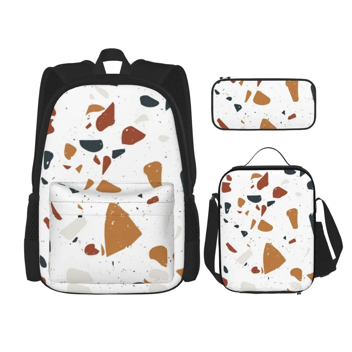 

Terrazzo Stone Pattern Backpacks Children Bookbag School Bags Rucksack Lunch Bag Pen Bag Three-Piece Set