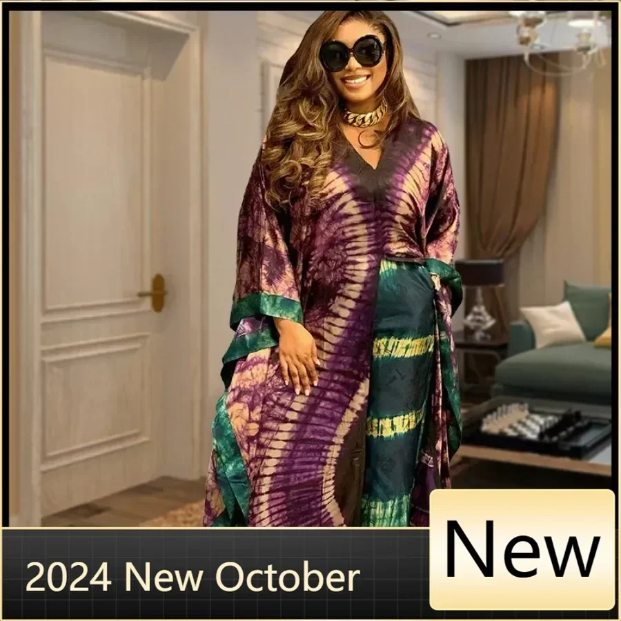 2 Piece Set Women Africa Clothes 2024 Dashiki African Print Outfits Long Tops Pants Suit Plus Size Satin Party Dress for Lady