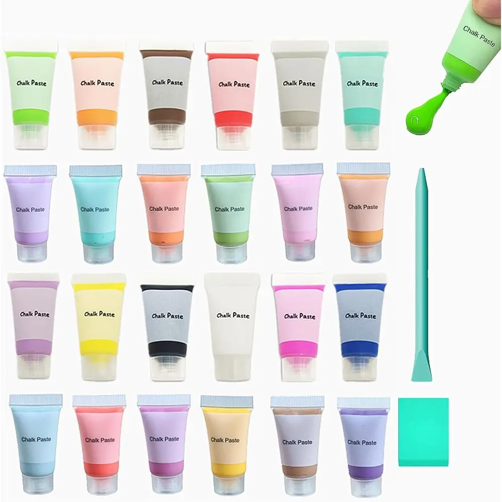 

24 шт. пасты для рисования мелом и 2 мини-шпателя, 10 мл пасты для рисования мелом, краска для шелкографии, инструмент для самостоятельного трафаретного нанесения или трафаретов для переноса изображений на дерево, футболки, кружки