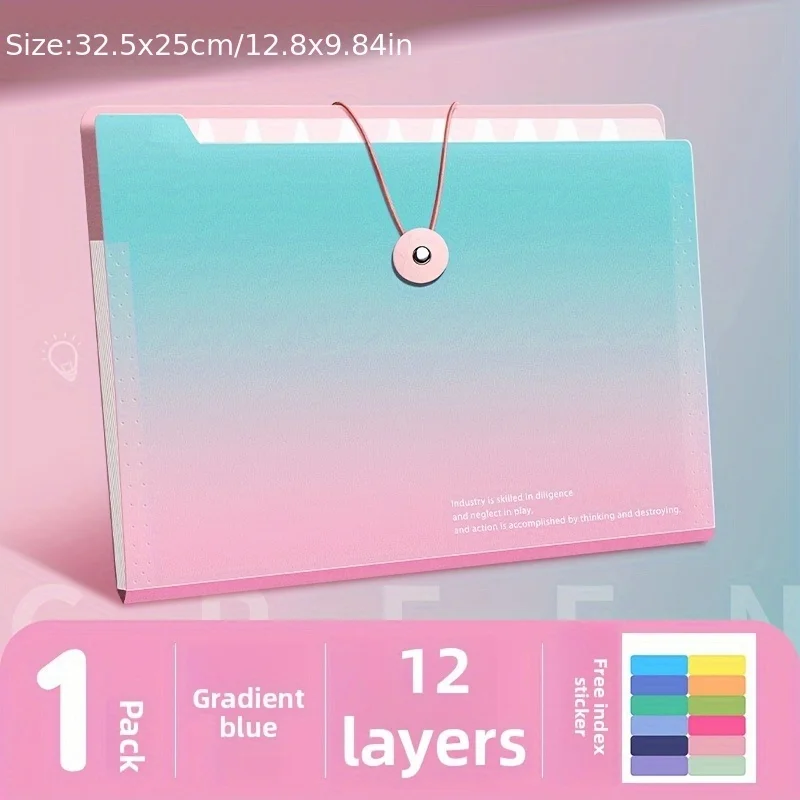 12 Port A4 Expanding Folding File Folder - Durable PP Material, Multi-Layer File Organizer with Colored Index Dividers