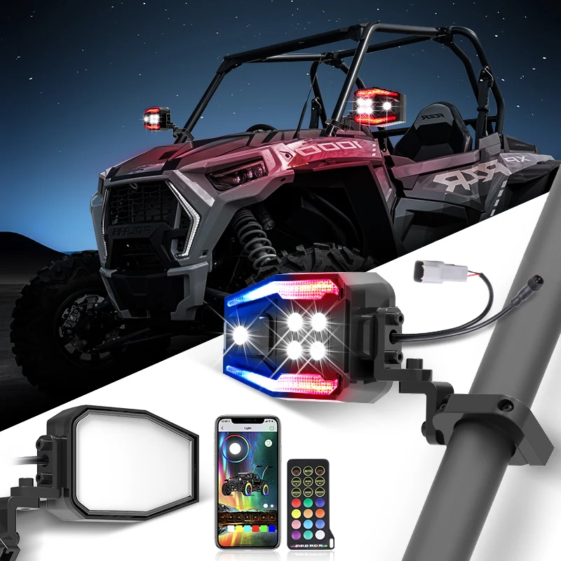 Chasing Side By Side SXS Polaris Can-Am UTV RZR Aluminum Rear View Mirror LED Side Mirror With Turn Light For 1.75-2