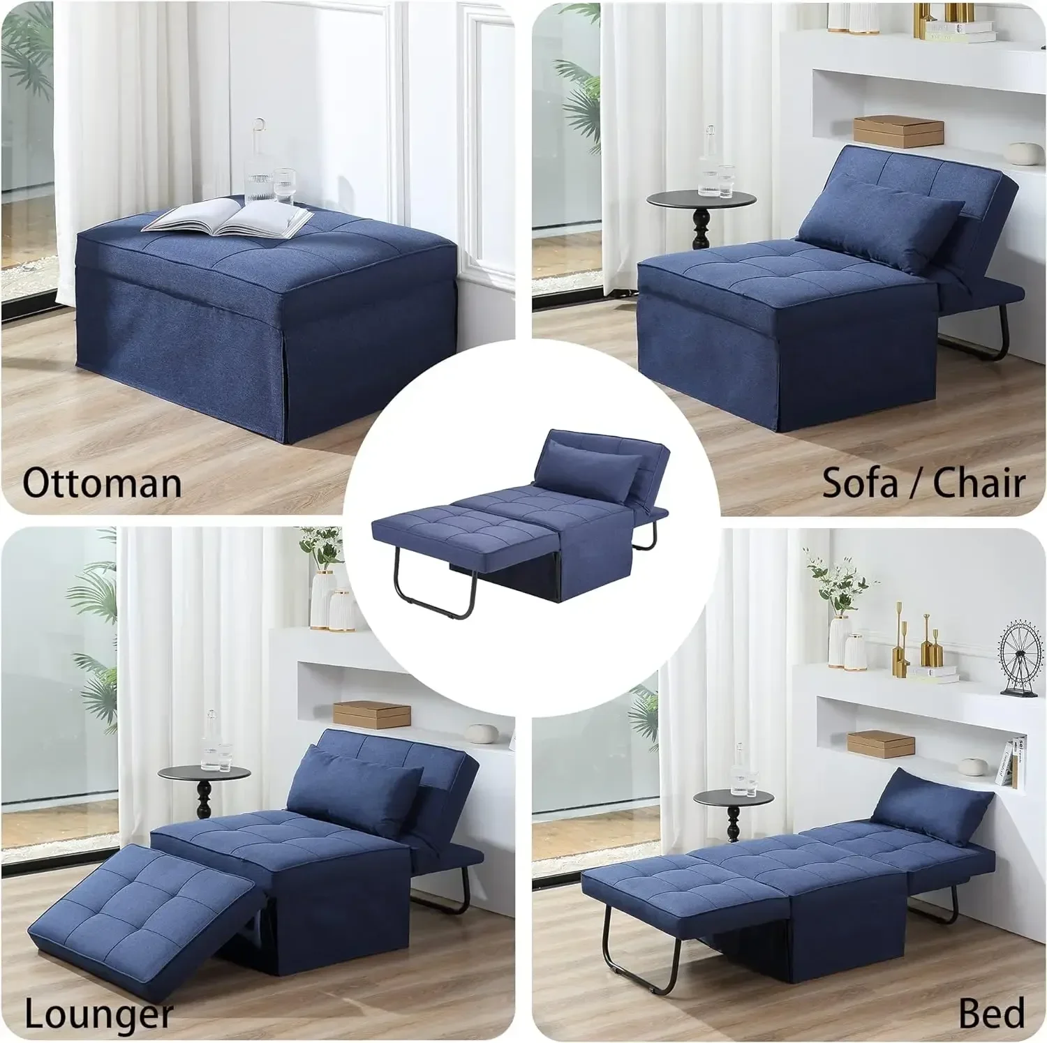 Multi-Function Folding Sofa Bed, Breathable Linen Couch  Adjustable Backrest, Modern Convertible Chair, 4 in 1