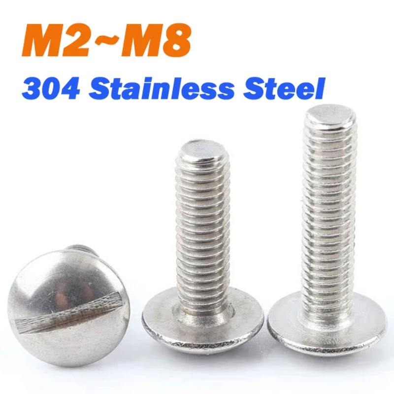 Leijiu M2 M2.5 M3 M4 M5 M6 M8 304 Stainless Steel Slotted Round Flat Screw Oversized Round Bolt Slotted Screw