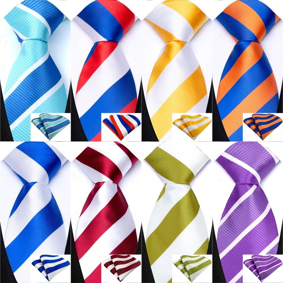 Herren-Krawatte mit Streifen, Gelb, Rot, Braun, Einstecktuch-Set für Hochzeit, Business, Party, Smoking, Accessoire, klassische Luxus-Geschenkkrawatte