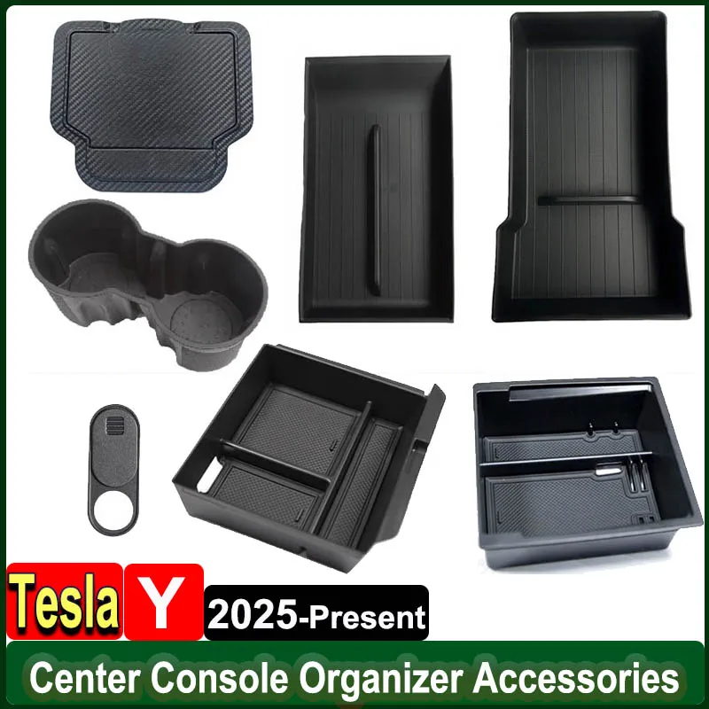 

Органайзер для центральной консоли Tesla Model Y Juniper 202, ящик для хранения, противоскользящий коврик для чашки, подлокотник, скрытый ящик для хранения, аксессуары