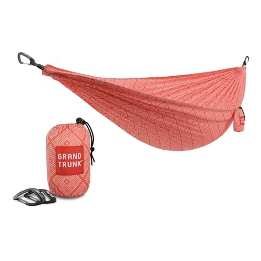 TrunkTech Single Hammock Lightweight Ripstop Nylon Camping Travel Hammock 11 ft 500 lb Capacity Includes Carabiners Red with Na