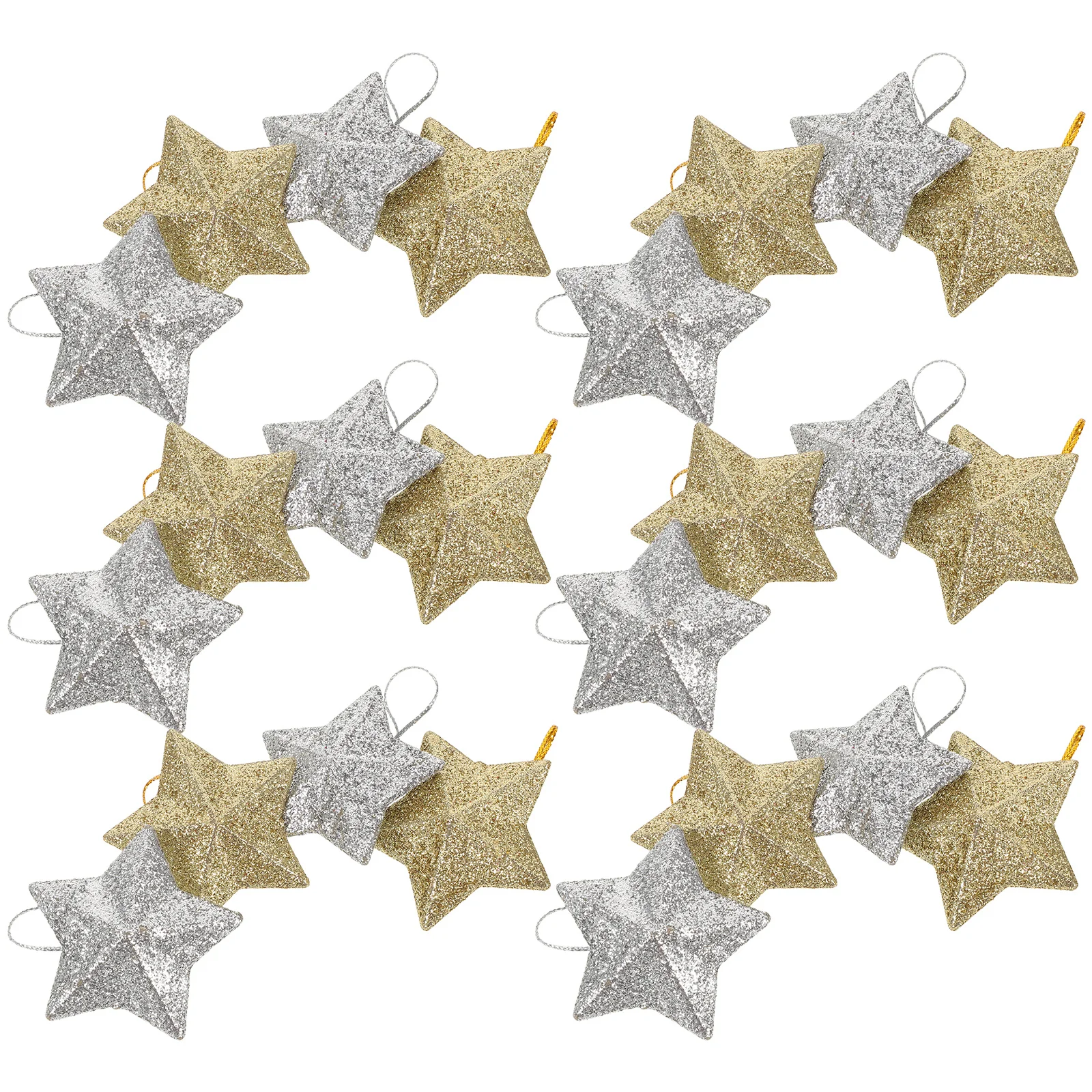 

60Pcs Christmas Star Hanging Ornaments Glitter Five-Pointed Star Pendants Gold Silver Xmas Tree Decorations Party Scene Layout