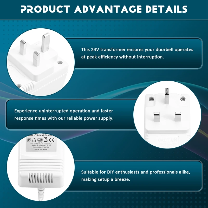 อะแดปเตอร์หม้อแปลงออด 24V สําหรับออดวิดีโอประสิทธิภาพที่เพิ่มขึ้นและติดตั้งง่ายปลั๊ก UK