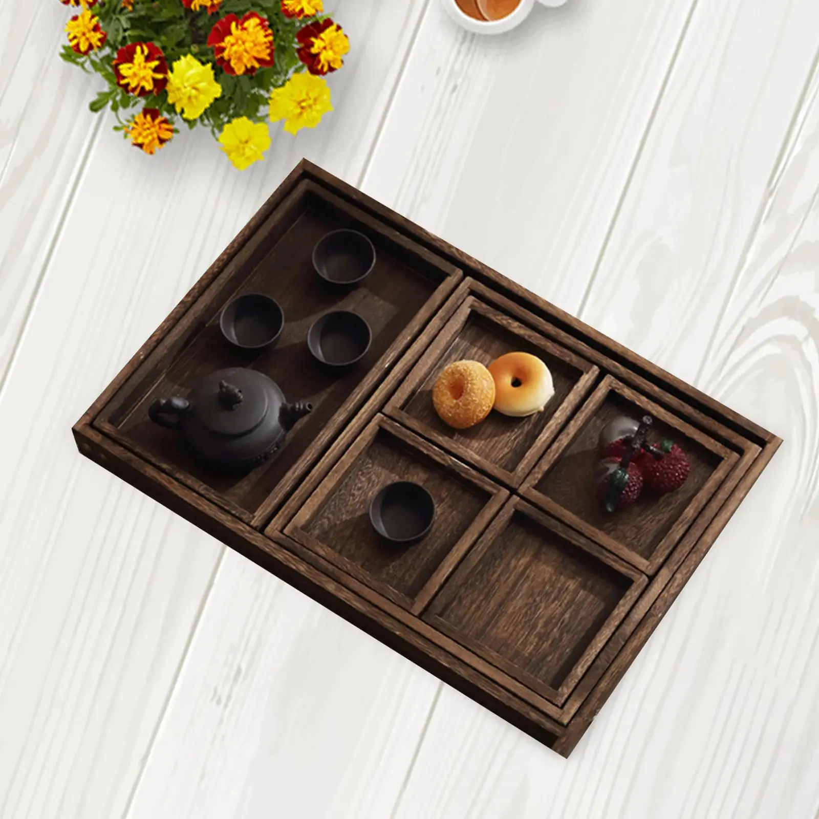 Wooden Serving Tray Cheese Board with Handle Decorative Tray Nesting Food Tray for Drinks Snacks Home Decor Coffee Table