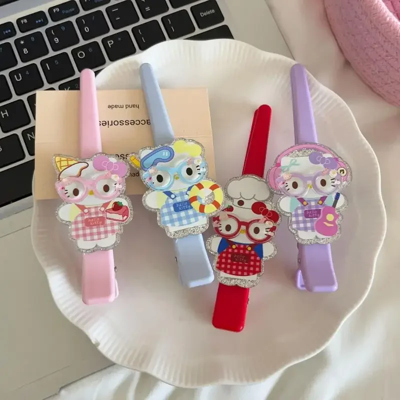 1 Buah Celemek Kacamata Hello Kitty Jepit Rambut Kartun Lucu Hati Anak Perempuan Trendi dan Serbaguna Dekoratif Poni Jepit Rambut Hadiah Anak Perempuan