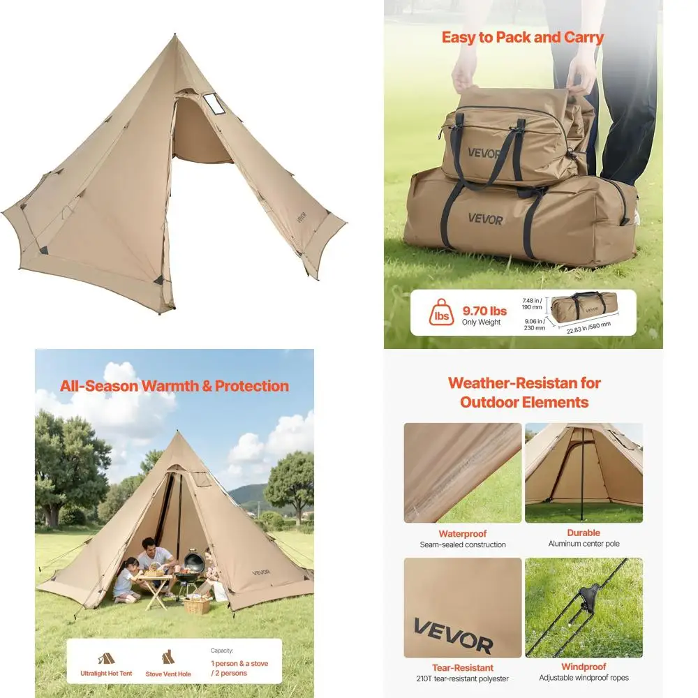 

4-Season Waterproof Camping Tipi with Stove Jack, Portable Snow Skirt, Easy Setup for Winter Adventures