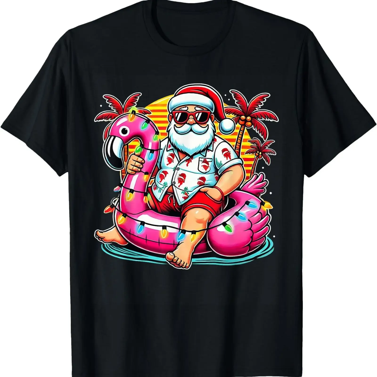 Christmas in July T Shirt Santa Flamingo Float Summer Xmas vintage Washed designer clothes Soft Stylish Top For Everyday Wear