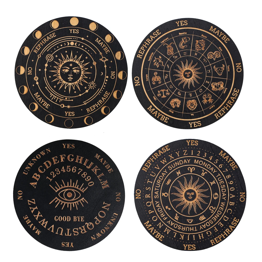 

Multi Wooden Carved Textured Rune Energy Board Black Sun Moon Constellation Decoration Tarot Card Divination Base
