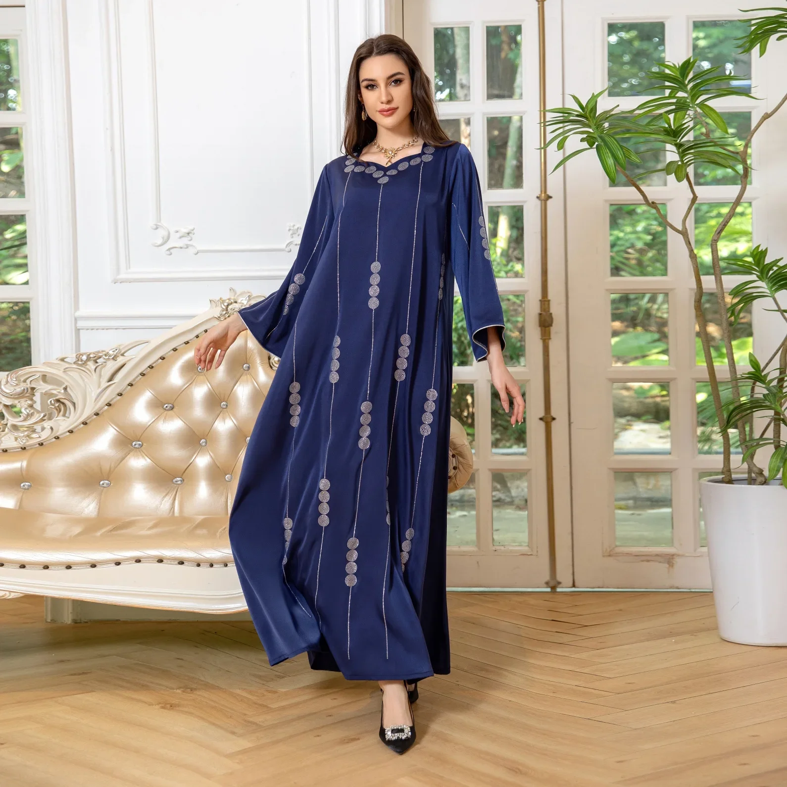 

Arab Dubai Abayas Satin Evening Party Diamond Dresses for Women Muslim Jalabiya Robes Casual Maxi Dress Clothes for Muslim Women