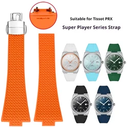 FKM Strap for Tissot PRX Series Super Player Convex Men Fluoro Rubber Quick Release Butterfly Buckle Watch Band Accessories 12mm