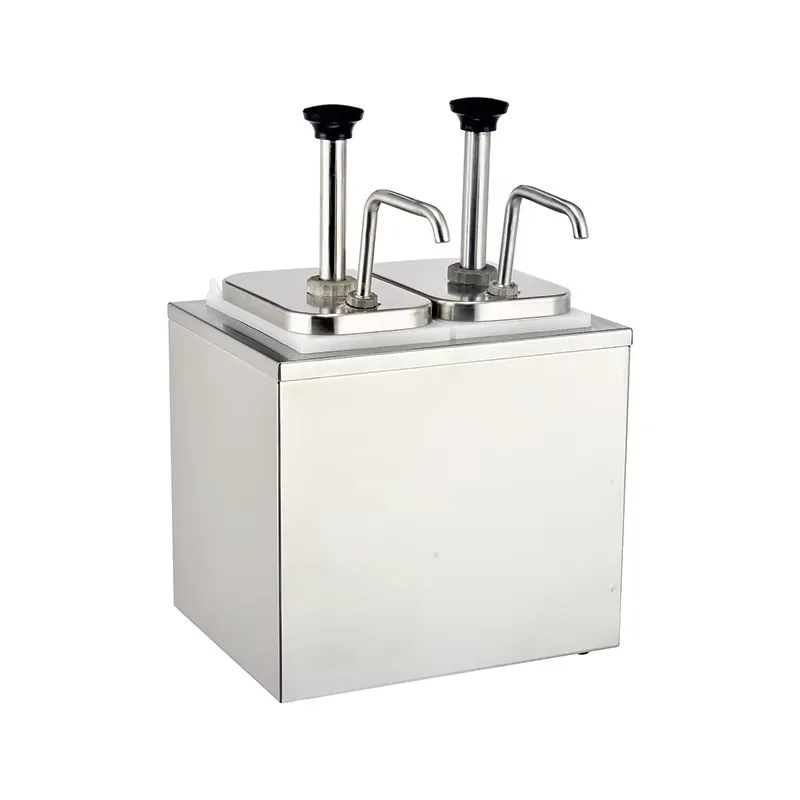 Stainless steel 2L manual condiment pump station for sauce, ketchup, jam dispensers