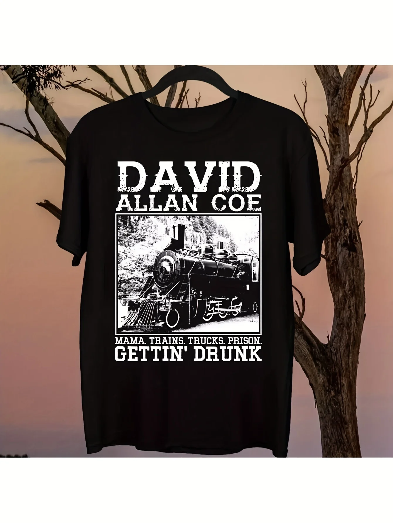 

David Allan Coe "Mama Trains Trucks & Prison Gettin' Drunk" Graphic T-Shirt 100% Cotton O-Neck Short Sleeve Casual Mens T-shirt