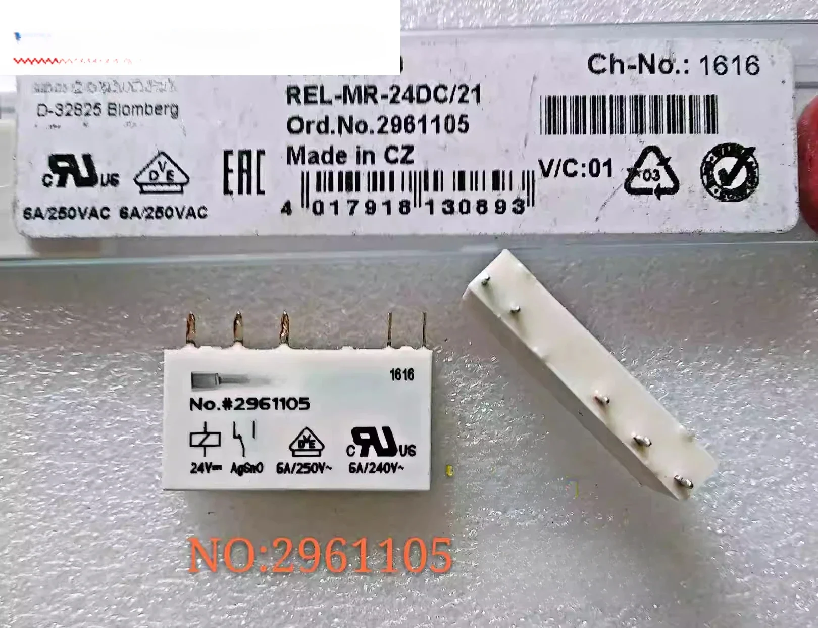 10PCS   NO: 2961105 brand new genuine relay 6A/250V 5-pin 2961105