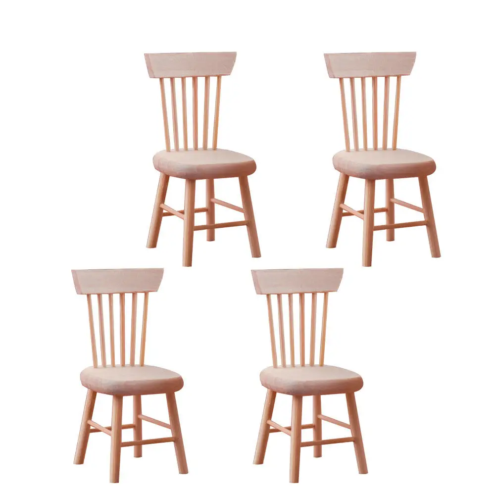 

4Pcs Solid Wood Mini Chair Decoration Set Safe Non Toxic Lightweight for Micro World Layout Desktop Ornament Small Furniture