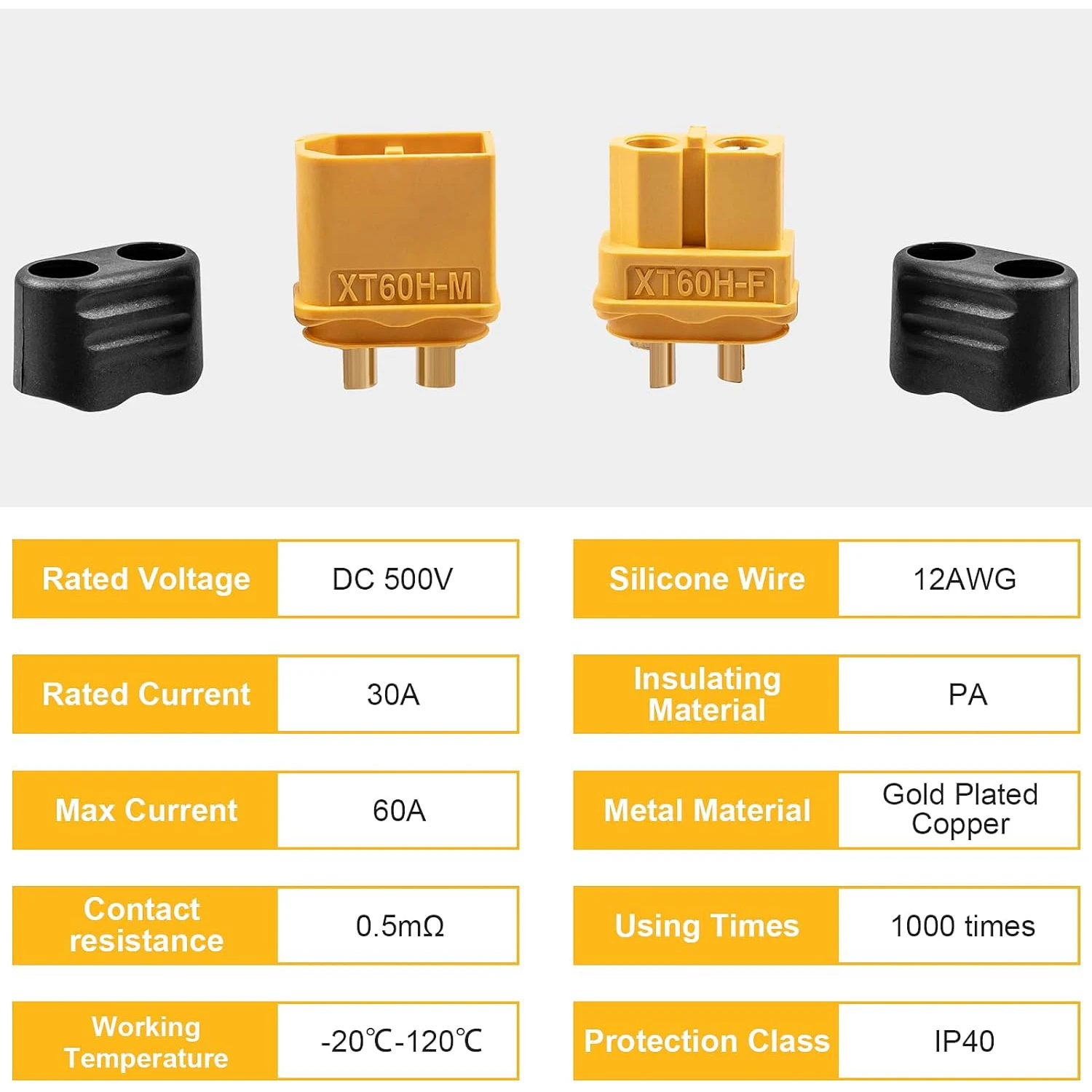 10 Pair XT60H (XT60 Upgrade) Connectors, XT60H Male Female Bullet Connectors Plugs with Sheath for Lithium Battery RC Planes Car