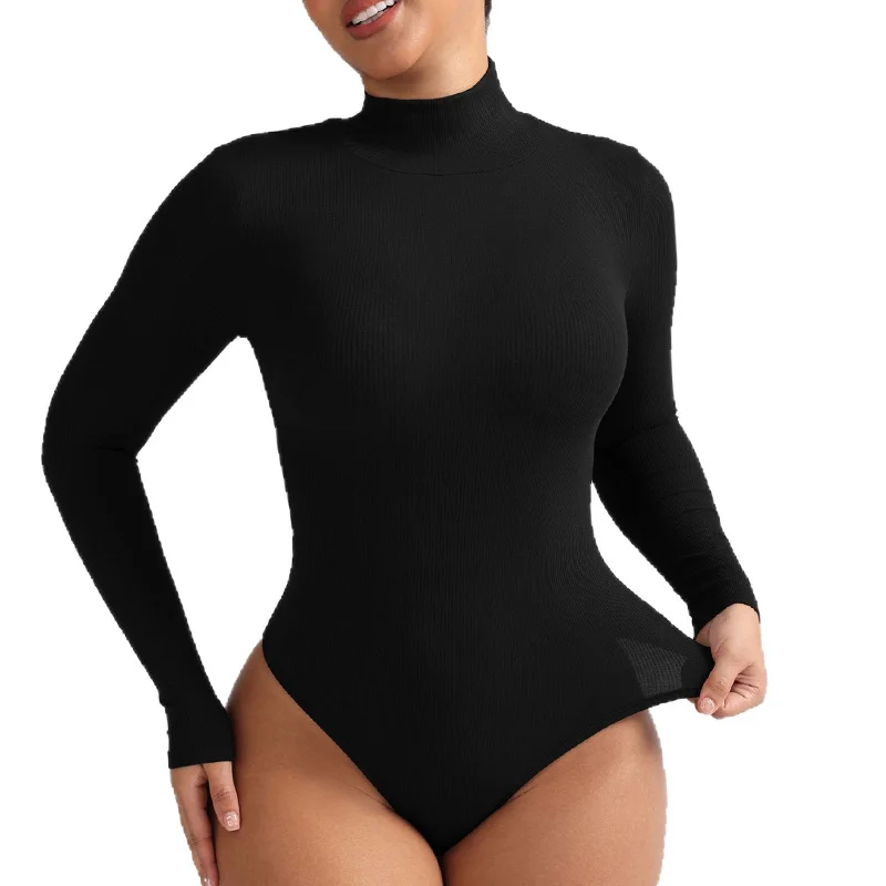 

GUUDIA Mock Turtle Neck Shapewear Ribbed Body Suit Tops Long Sleeve Tops Bodysuit Jumpsuit Seamless Going Out Basic Leotards