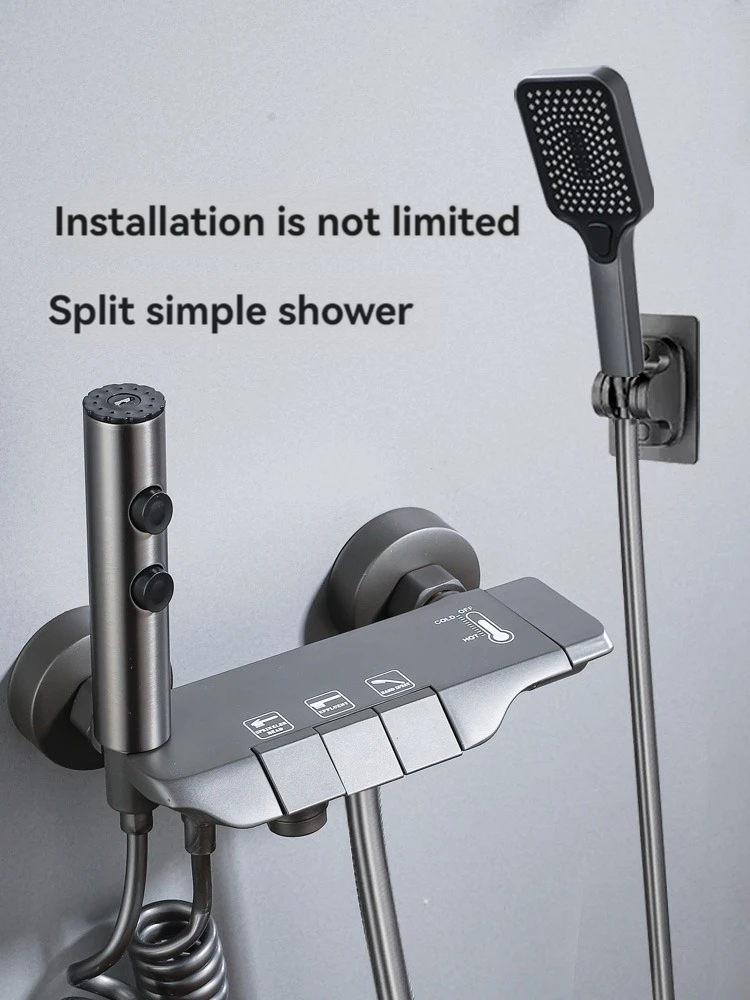 shower Faucet Sets Key Piano Button Bathroom Sets Gun Grey Thermostatic Shower System with Handheld and Body Jet Massage