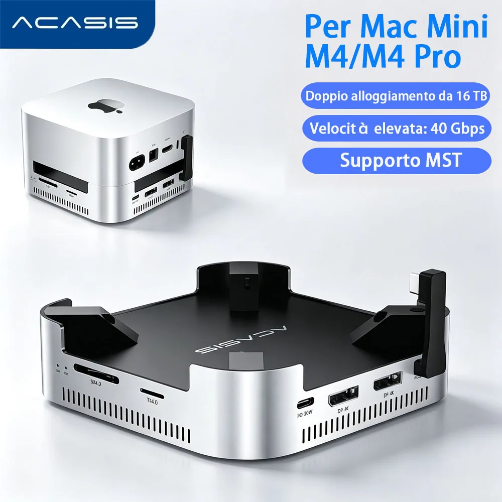 Acasis 40Gbps Compatibile con Thunderbolt4/USB4 Enclosure Storage Pro | Doppia porta USB-A per SSD M.2 NVMe, DP4K144Hz per Mac Mini M4Pro